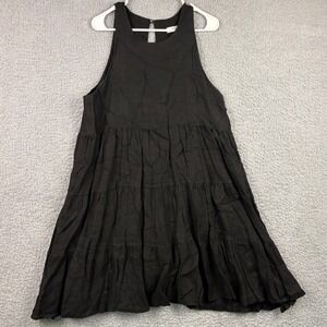CIVICO 51 Tiered Dress Womens XL Black 100 Linen Sleeveless Italy Boho Summer
